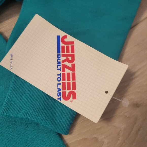 NOS Vtg Jerzees 90s Blank Blue Green Crewneck Sweatshirt Size M 38-40 USA Made - Picture 4 of 5